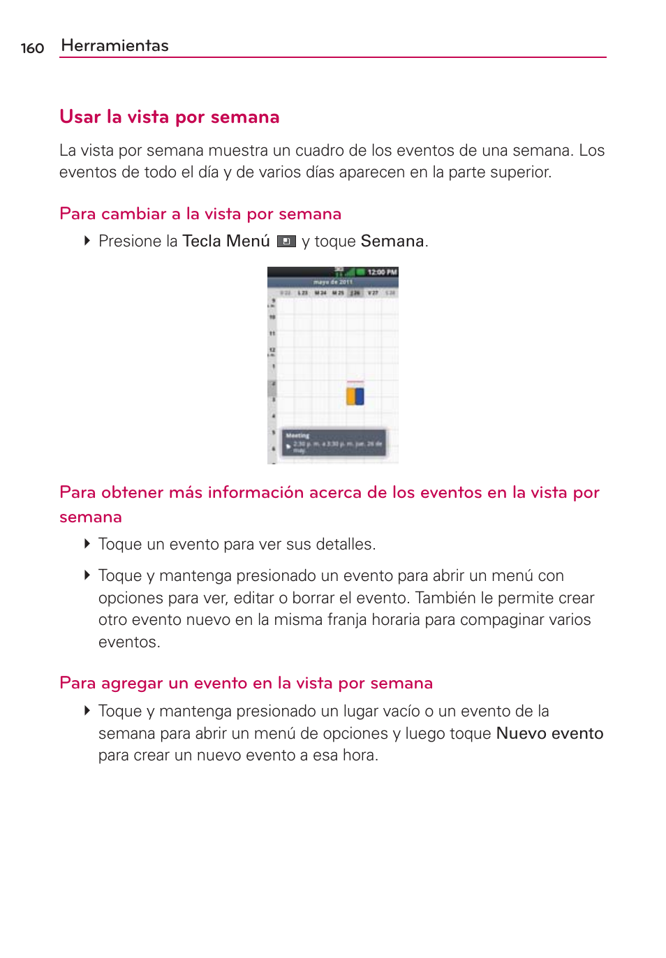 Usar la vista por semana | LG VS700 User Manual | Page 377 / 448