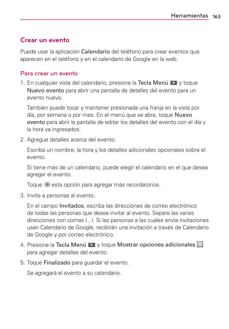 Crear un evento | LG VS700 User Manual | Page 380 / 448