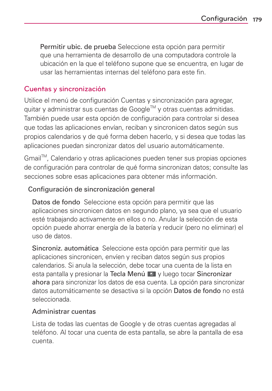 Configuración, Cuentas y sincronización | LG VS700 User Manual | Page 396 / 448