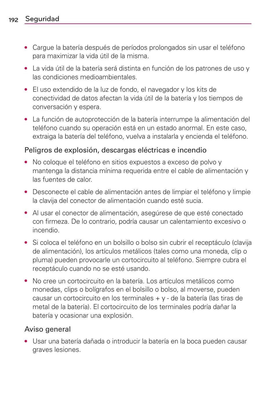 Seguridad, Aviso general | LG VS700 User Manual | Page 409 / 448