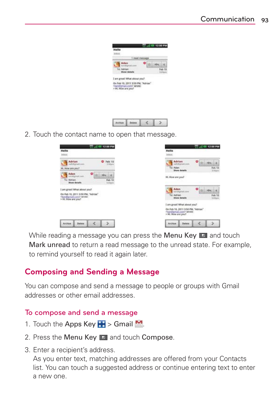 Composing and sending a message | LG VS700 User Manual | Page 95 / 448