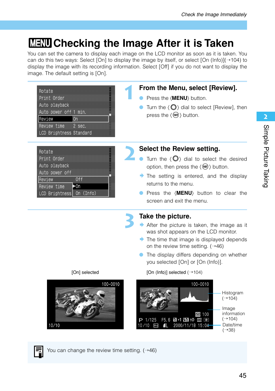 Checking the image after it is taken | Canon EOS D30 User Manual | Page 45 / 152