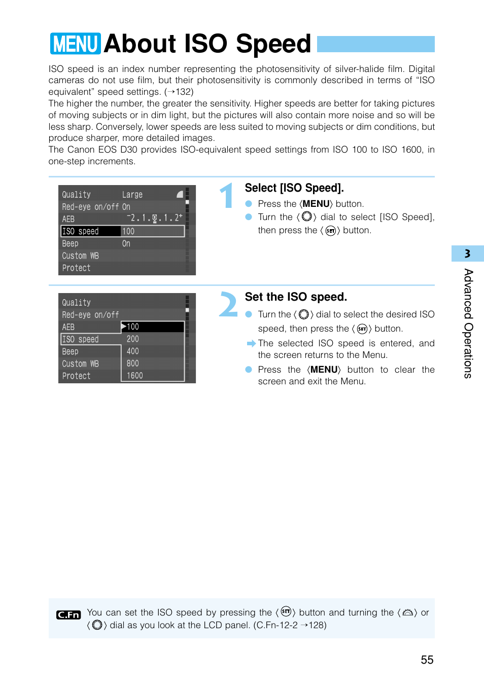 About iso speed | Canon EOS D30 User Manual | Page 55 / 152