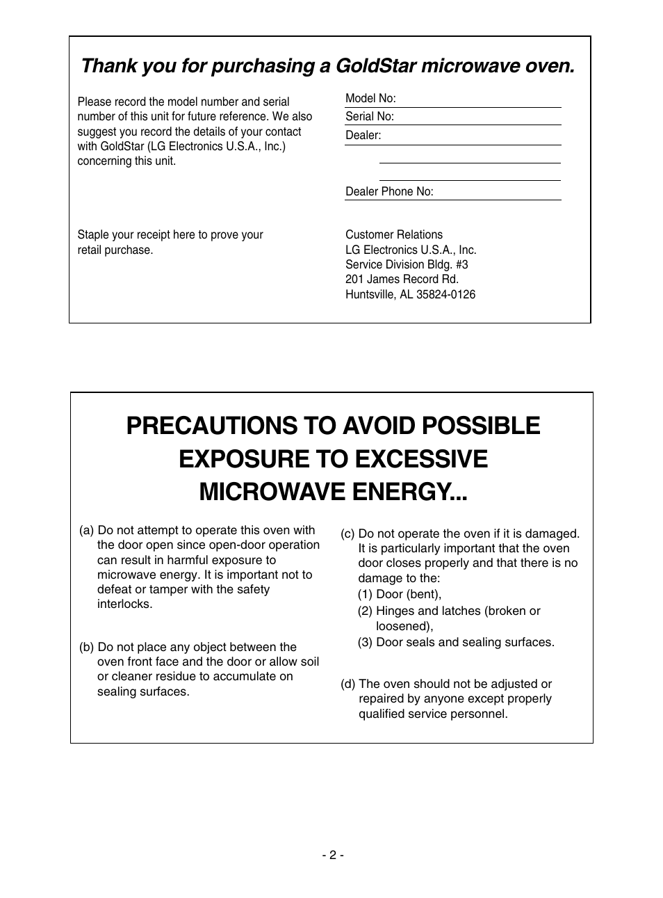 LG MV1501B User Manual | Page 2 / 30