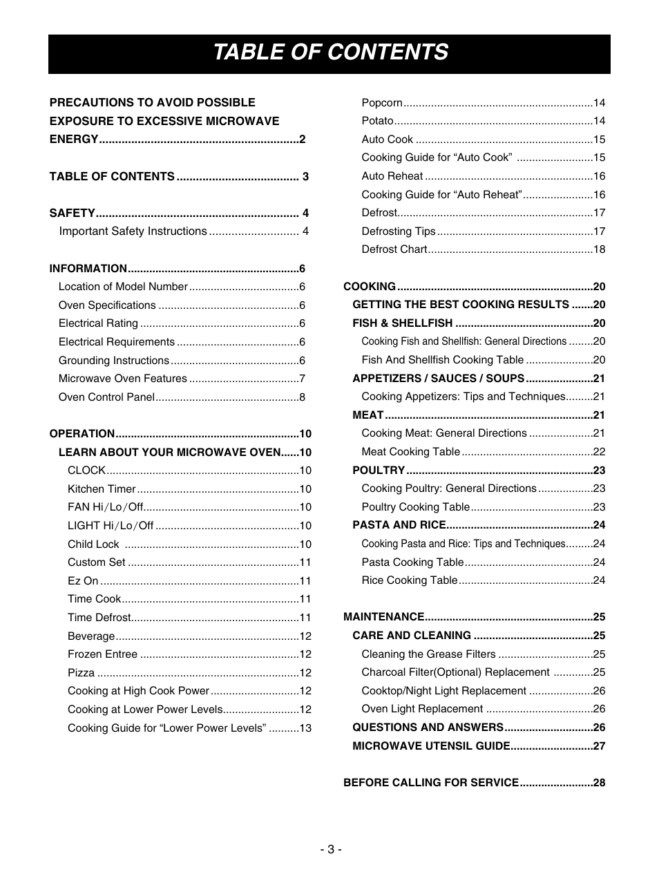 LG MV1501B User Manual | Page 3 / 30