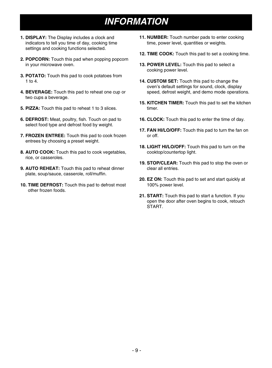 Information | LG MV1501B User Manual | Page 9 / 30