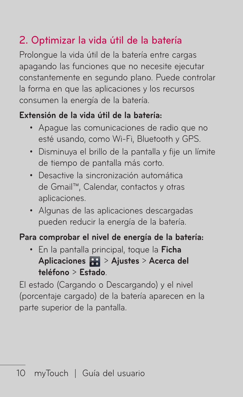 Optimizar la vida útil de la batería | LG LGE739BK User Manual | Page 158 / 312