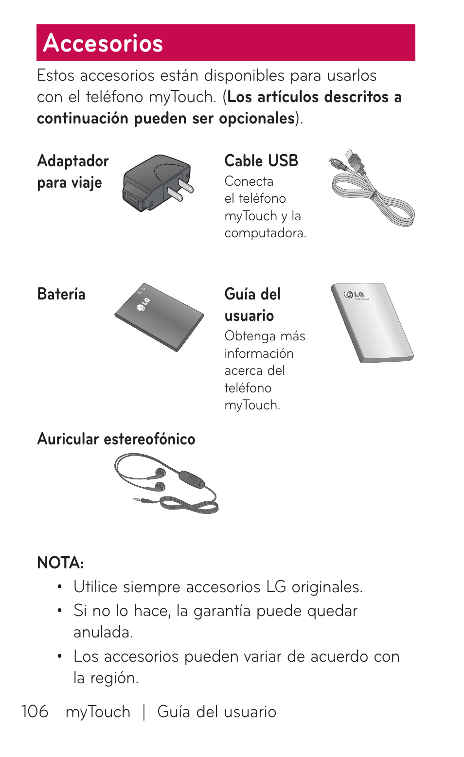 Accesorios | LG LGE739BK User Manual | Page 254 / 312