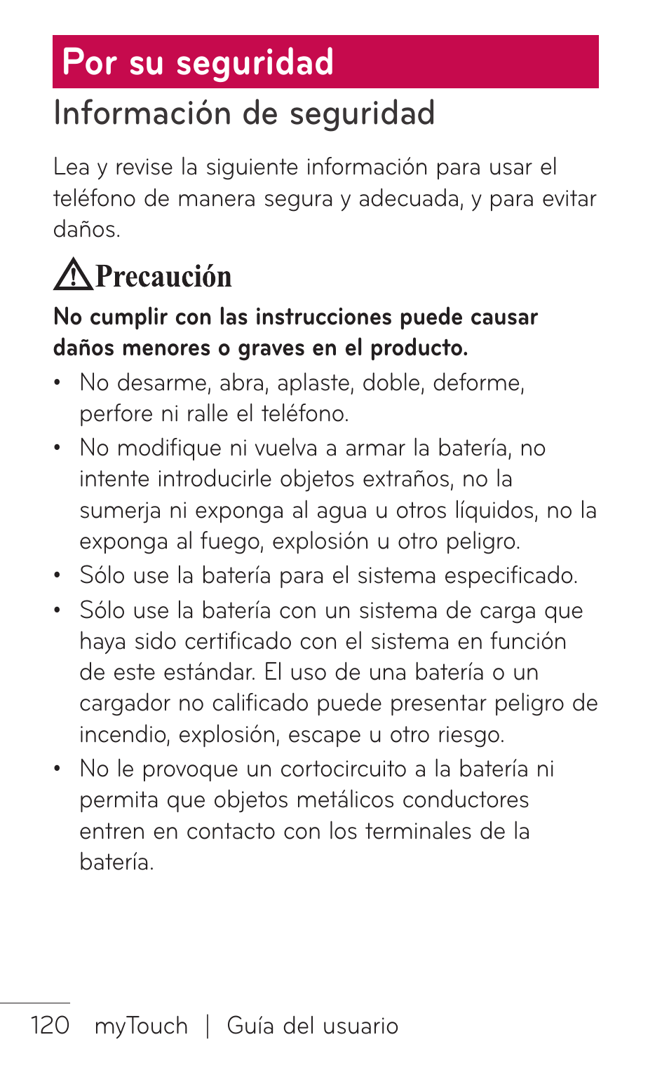 Por su seguridad, Información de seguridad | LG LGE739BK User Manual | Page 268 / 312