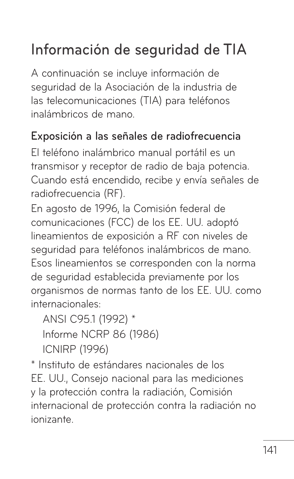 Información de seguridad de tia | LG LGE739BK User Manual | Page 289 / 312