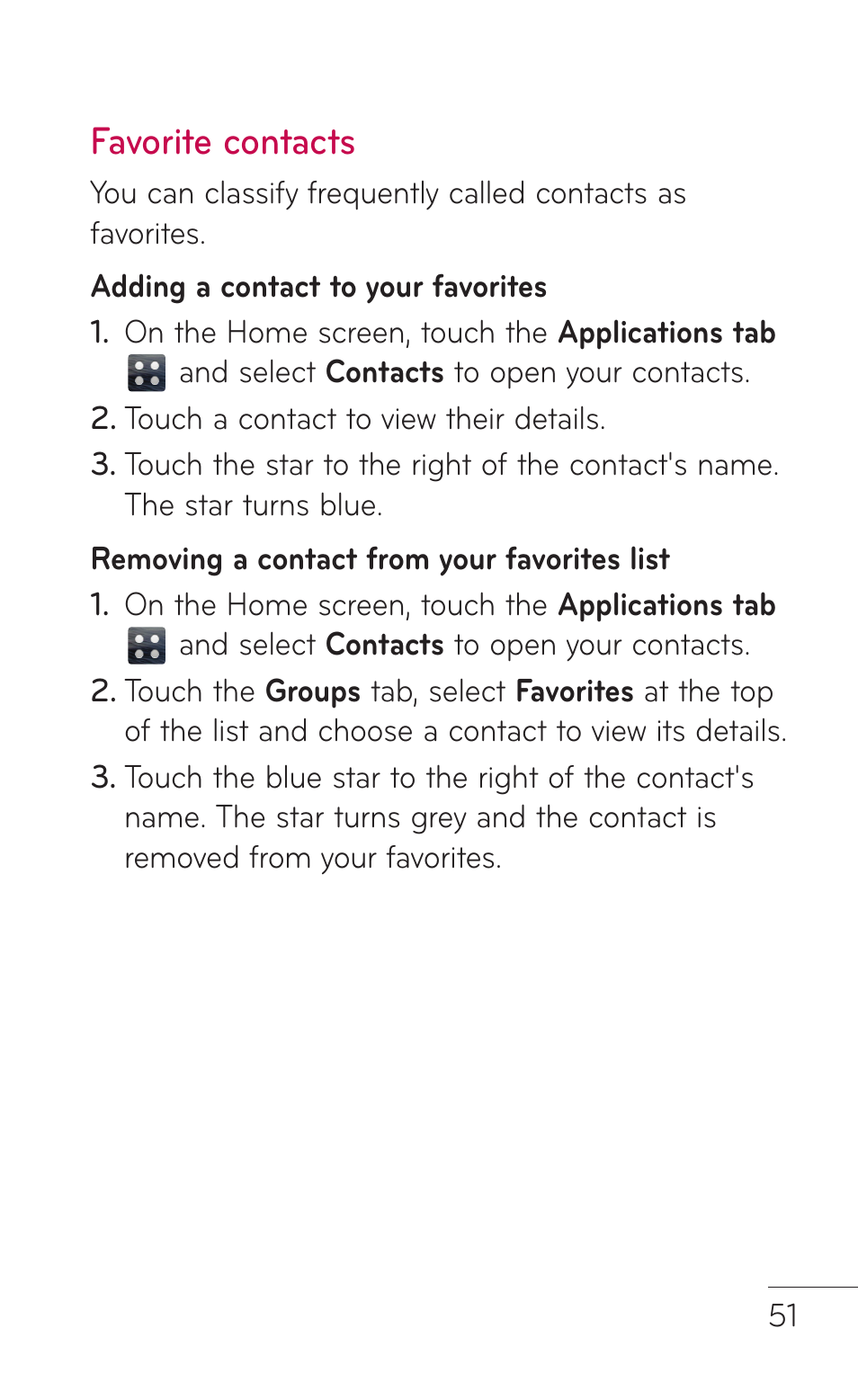 Favorite contacts | LG LGE739BK User Manual | Page 51 / 312