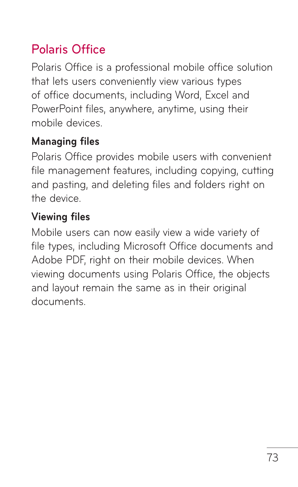Polaris office | LG LGE739BK User Manual | Page 73 / 312