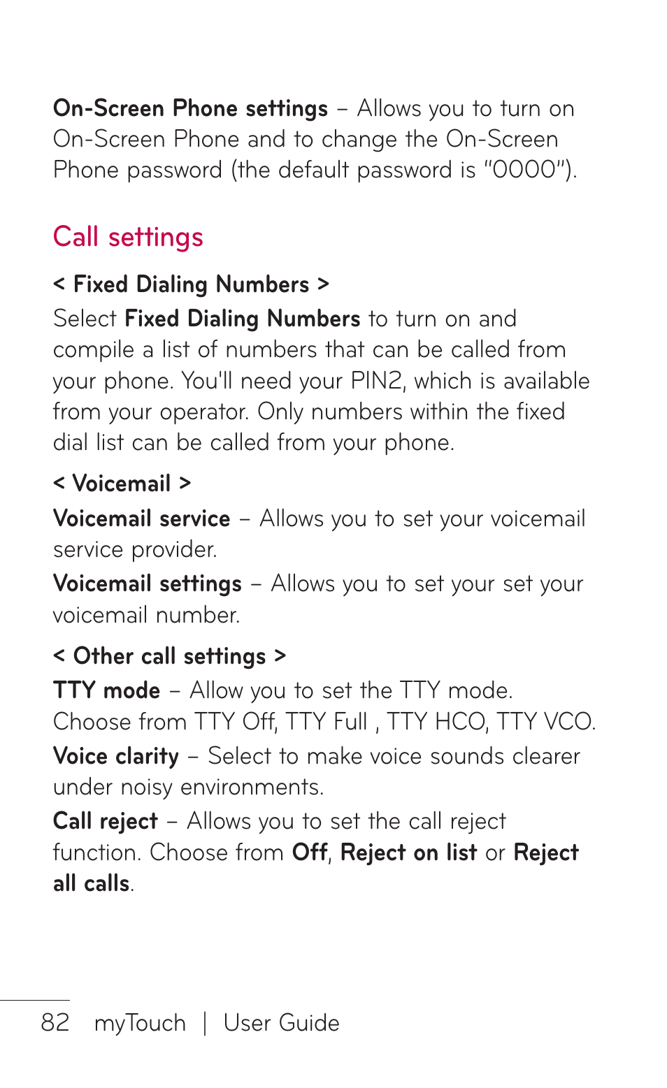 Call settings | LG LGE739BK User Manual | Page 82 / 312