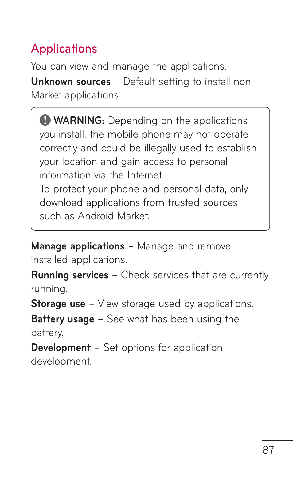 Applications | LG LGE739BK User Manual | Page 87 / 312