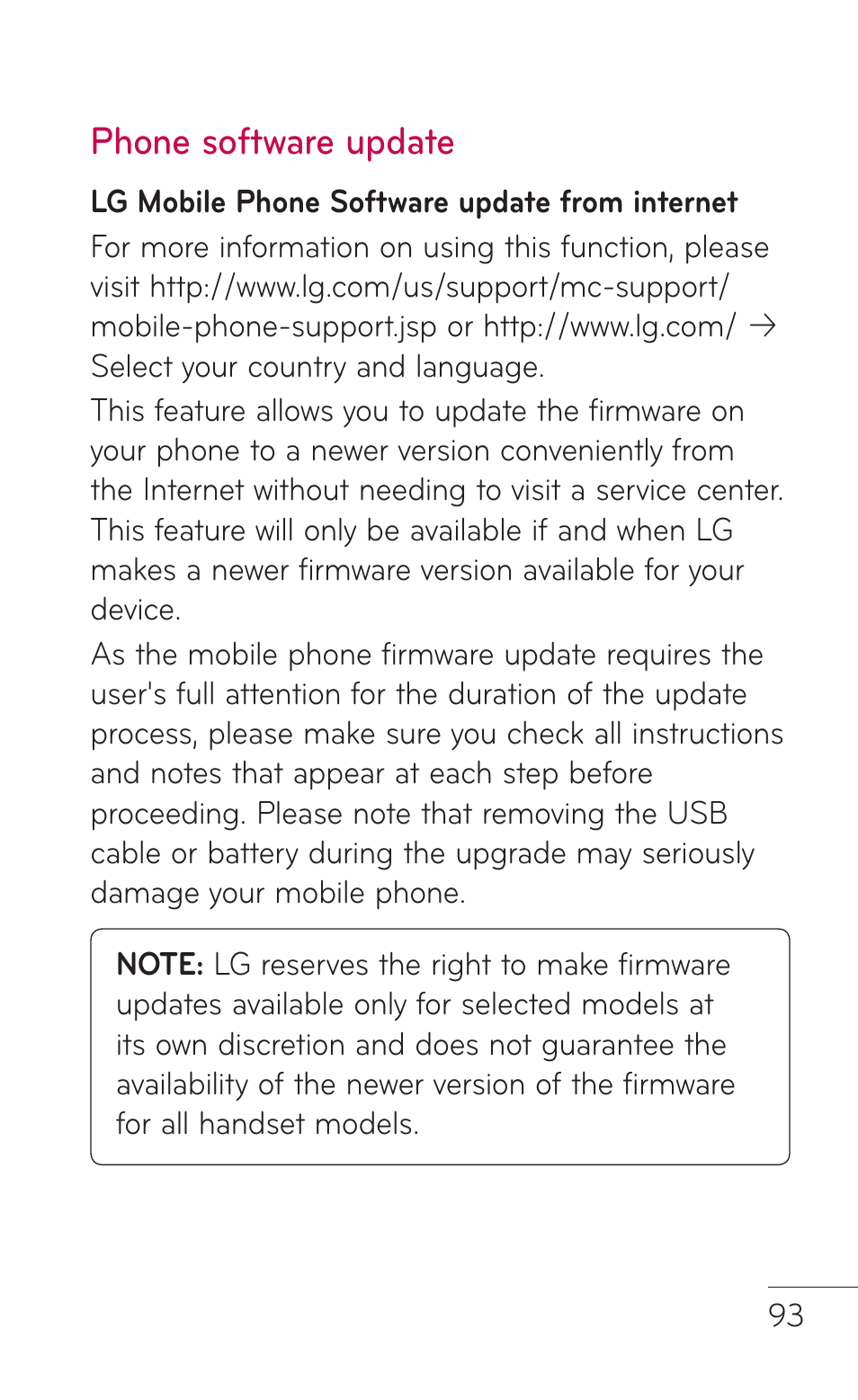 Phone software update | LG LGE739BK User Manual | Page 93 / 312