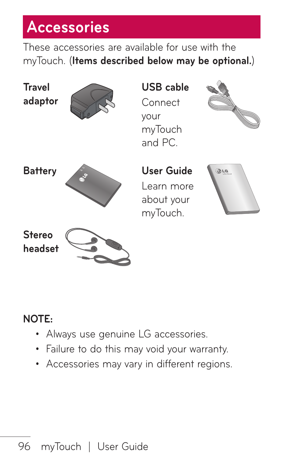Accessories | LG LGE739BK User Manual | Page 96 / 312