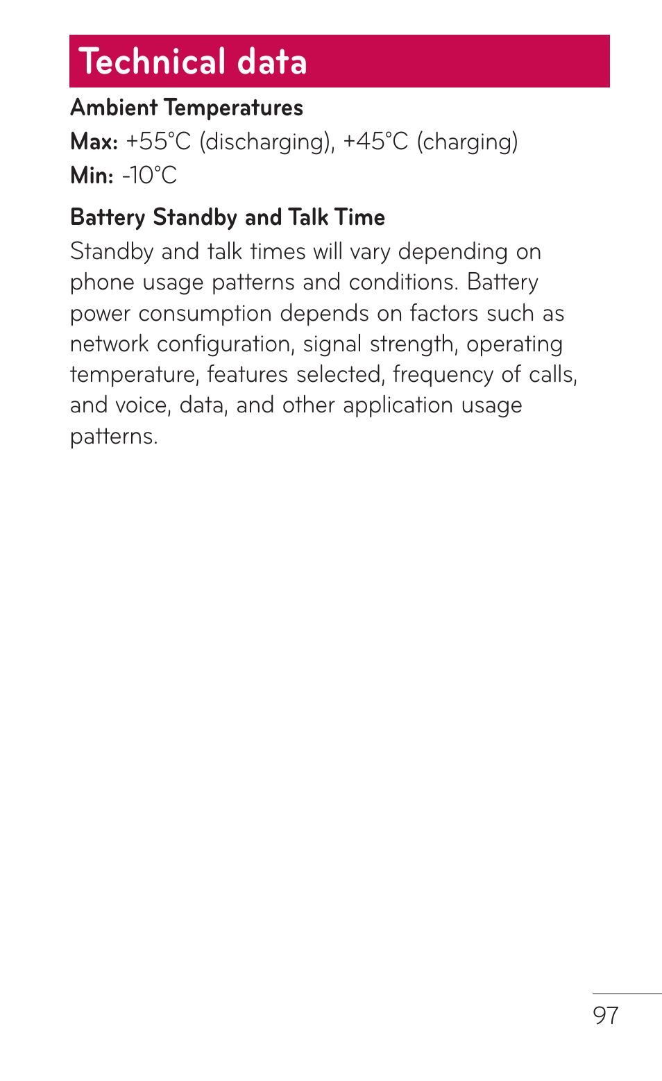 Technical data | LG LGE739BK User Manual | Page 97 / 312