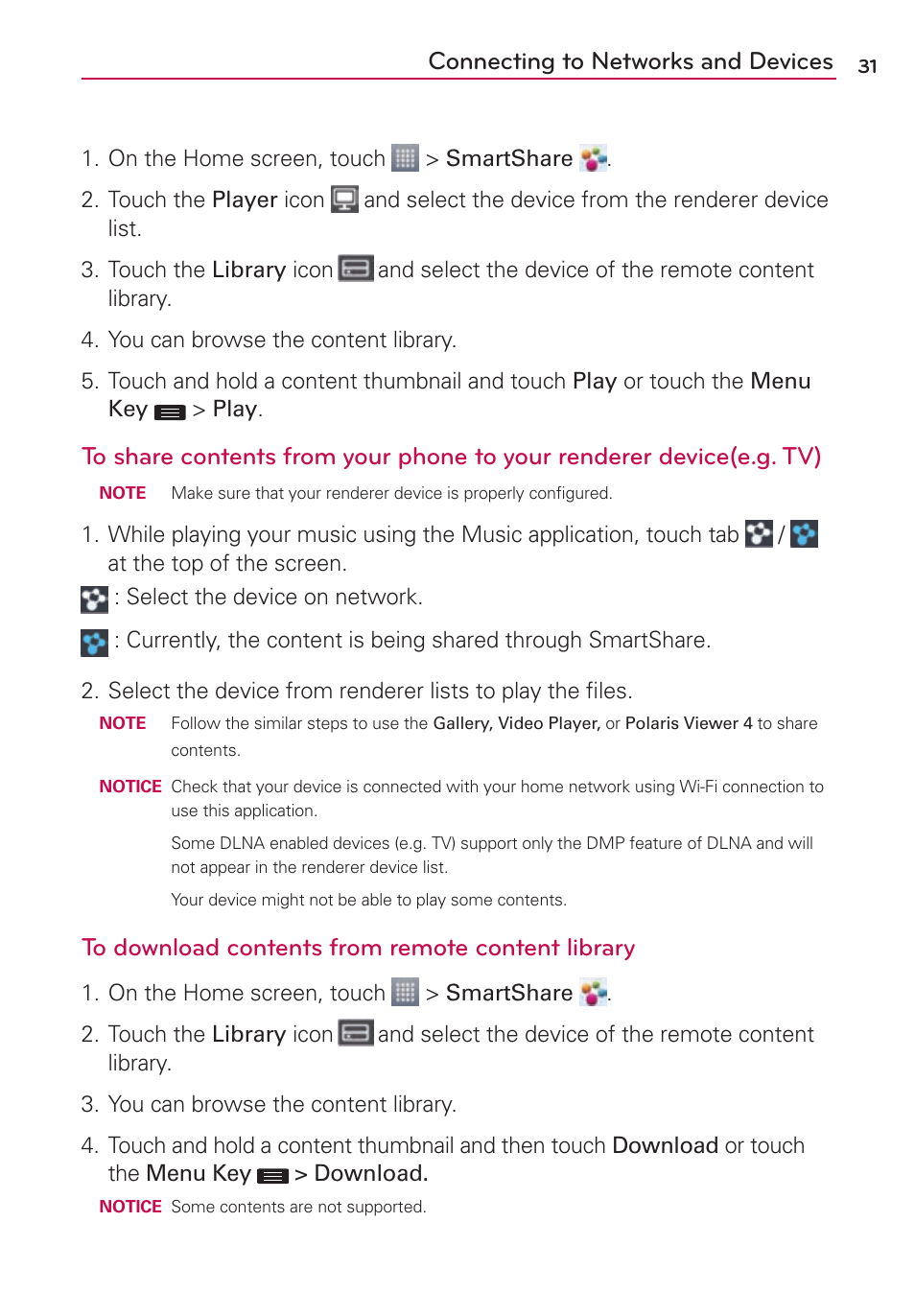 Connecting to networks and devices | LG US780 User Manual | Page 31 / 117