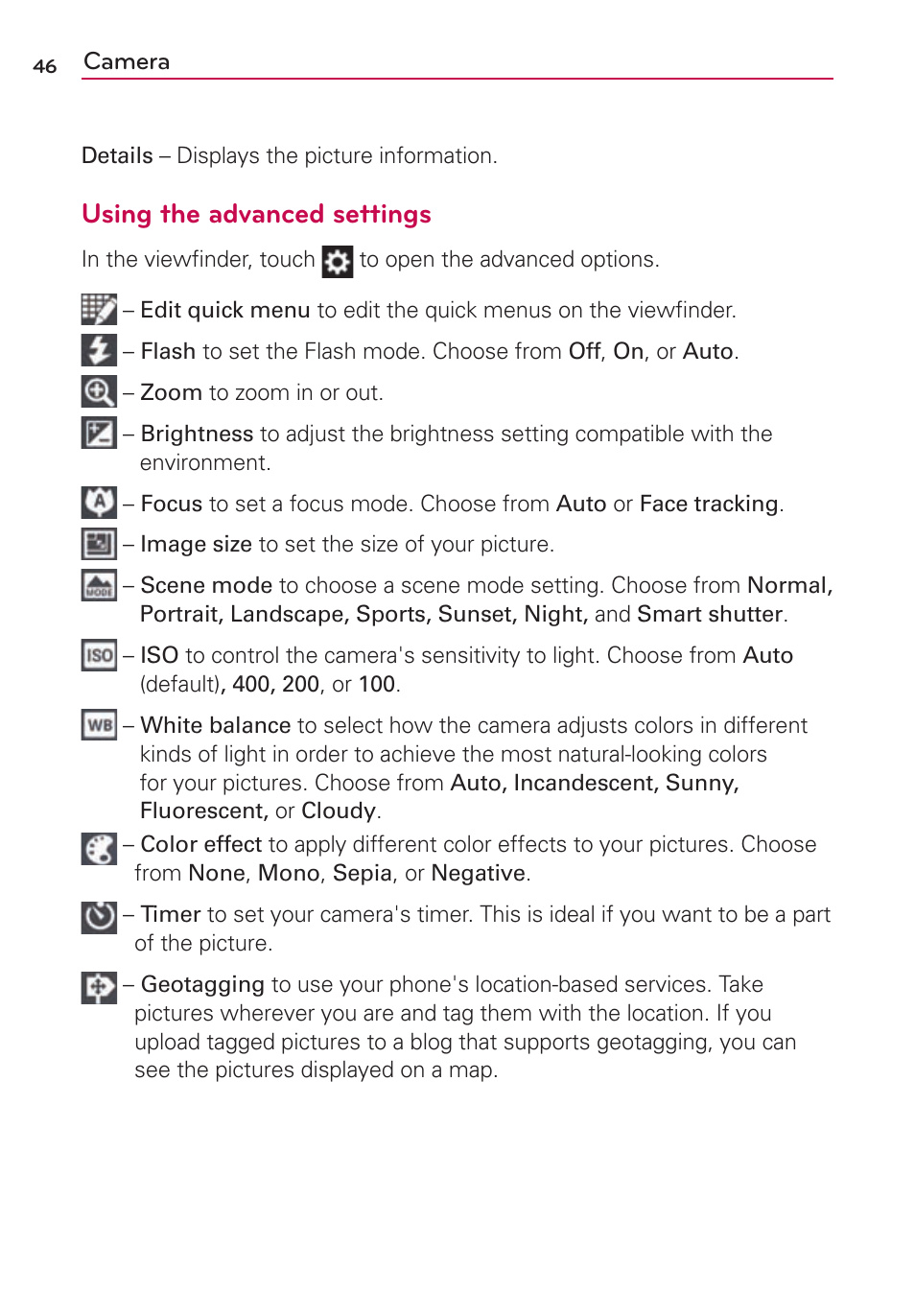 Using the advanced settings | LG US780 User Manual | Page 46 / 117