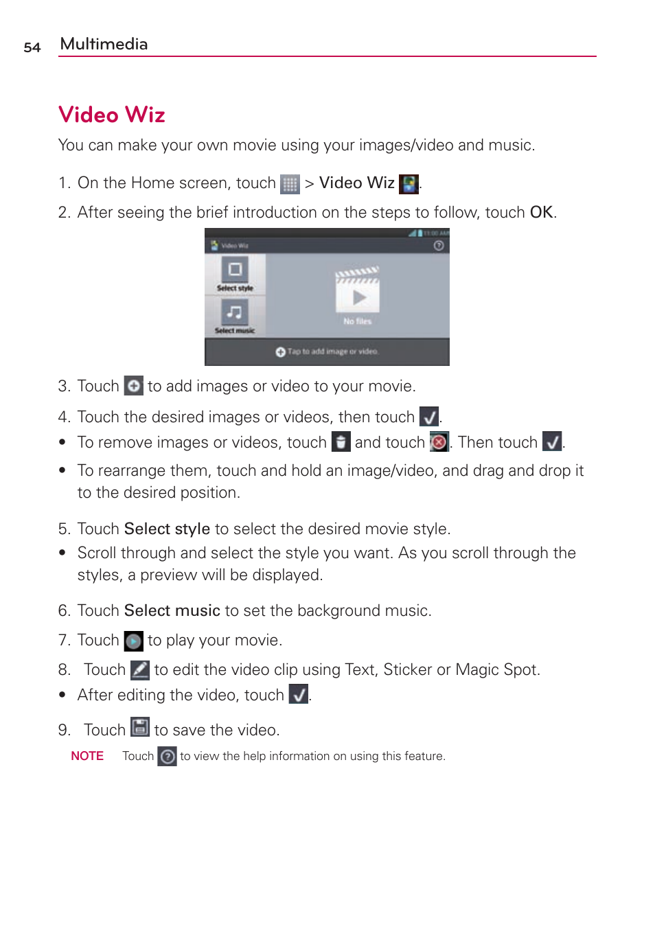 Video wiz, Multimedia | LG US780 User Manual | Page 54 / 117