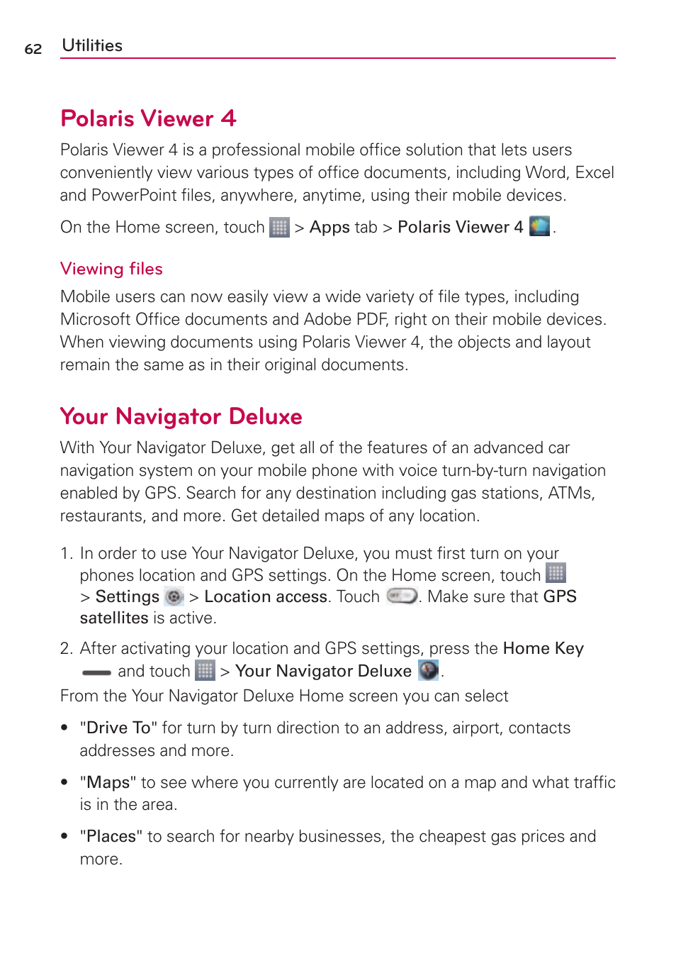 Polaris viewer 4, Your navigator deluxe | LG US780 User Manual | Page 62 / 117