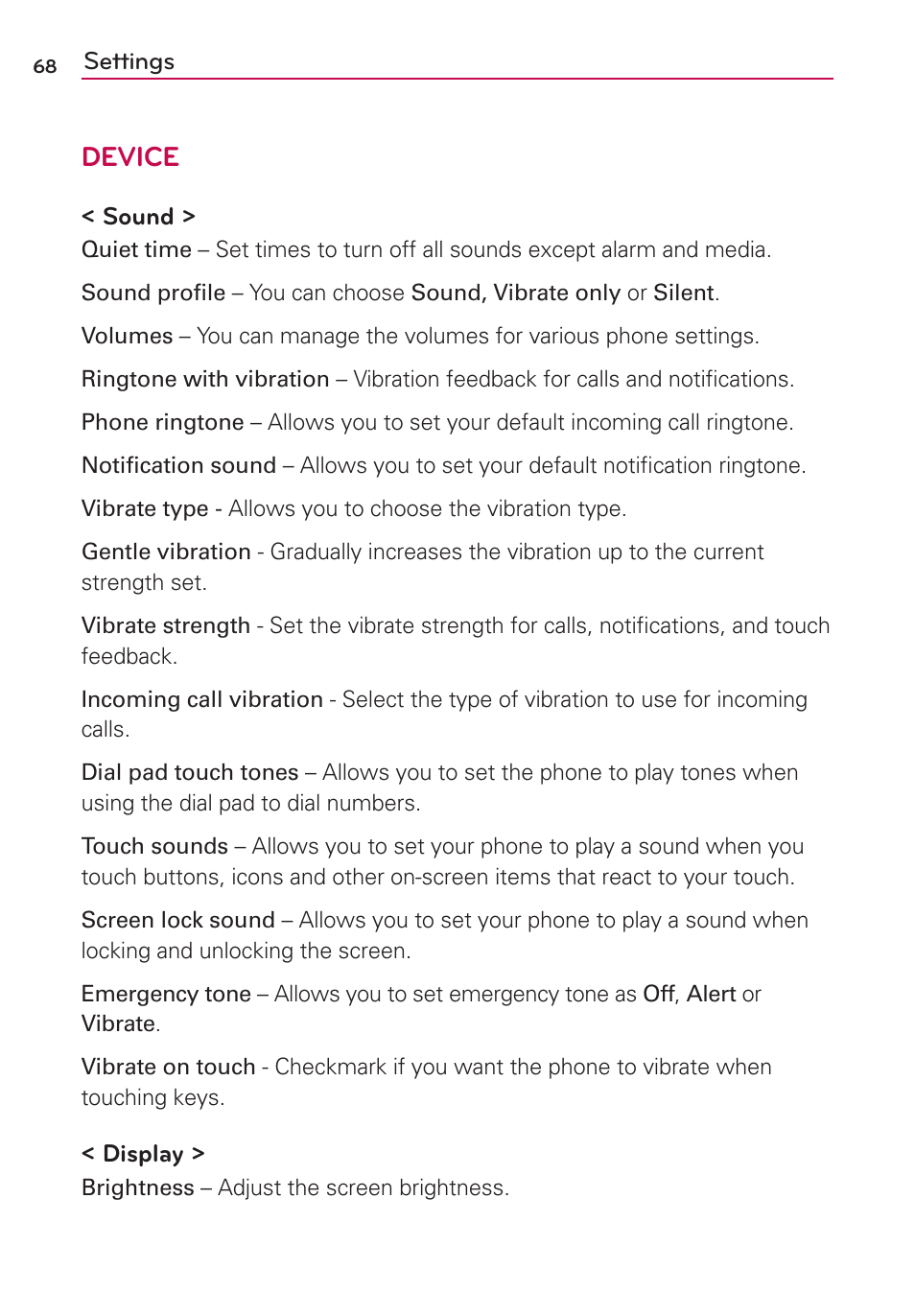 Device | LG US780 User Manual | Page 68 / 117