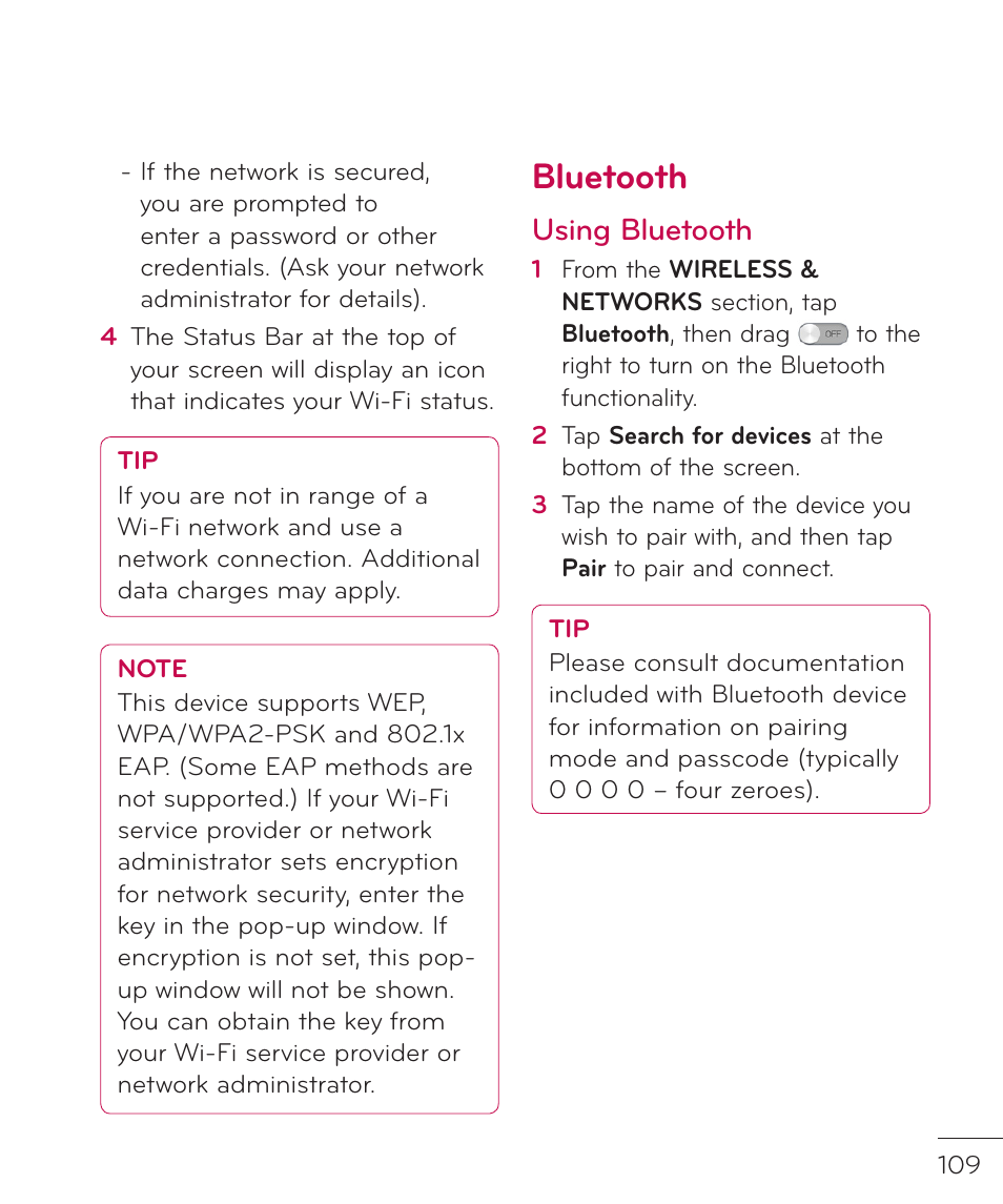 Bluetooth, Using bluetooth | LG LGP769BK User Manual | Page 111 / 167