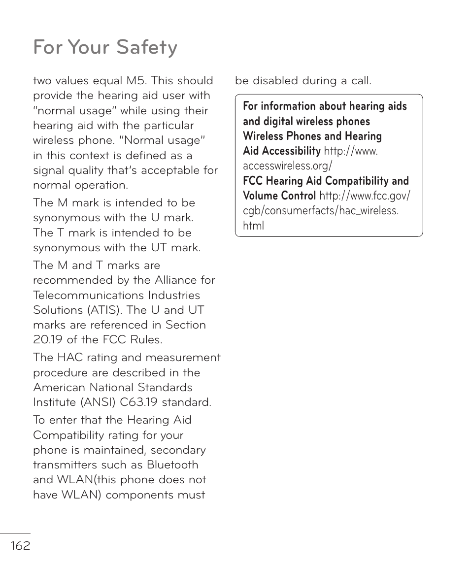 For your safety | LG LGP769BK User Manual | Page 164 / 167