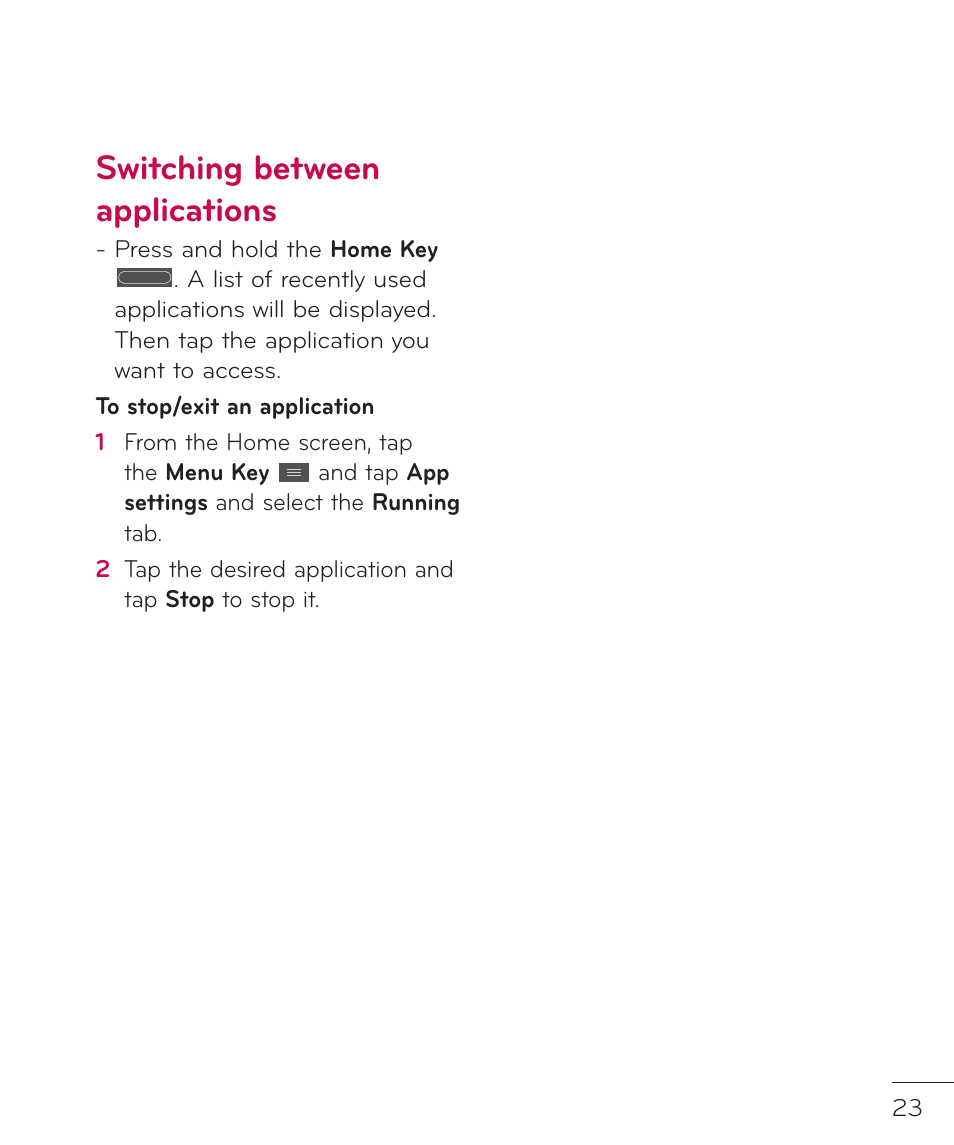 Switching between applications | LG LGP769BK User Manual | Page 25 / 167