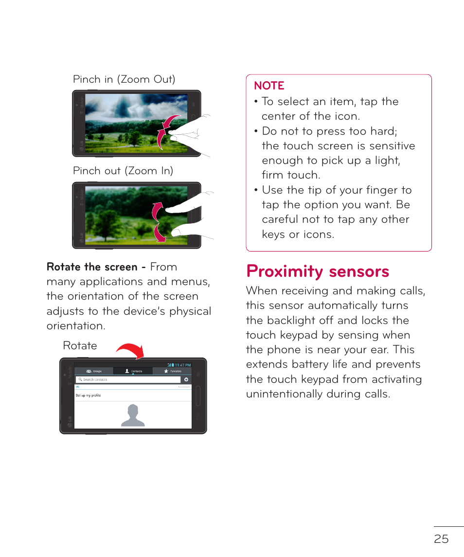 Proximity sensors | LG LGP769BK User Manual | Page 27 / 167