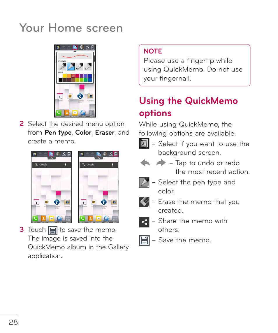 Your home screen | LG LGP769BK User Manual | Page 30 / 167