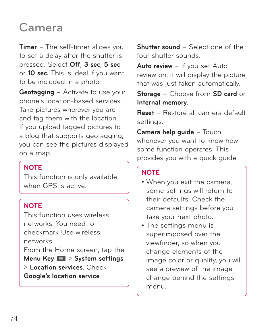 Camera | LG LGP769BK User Manual | Page 76 / 167