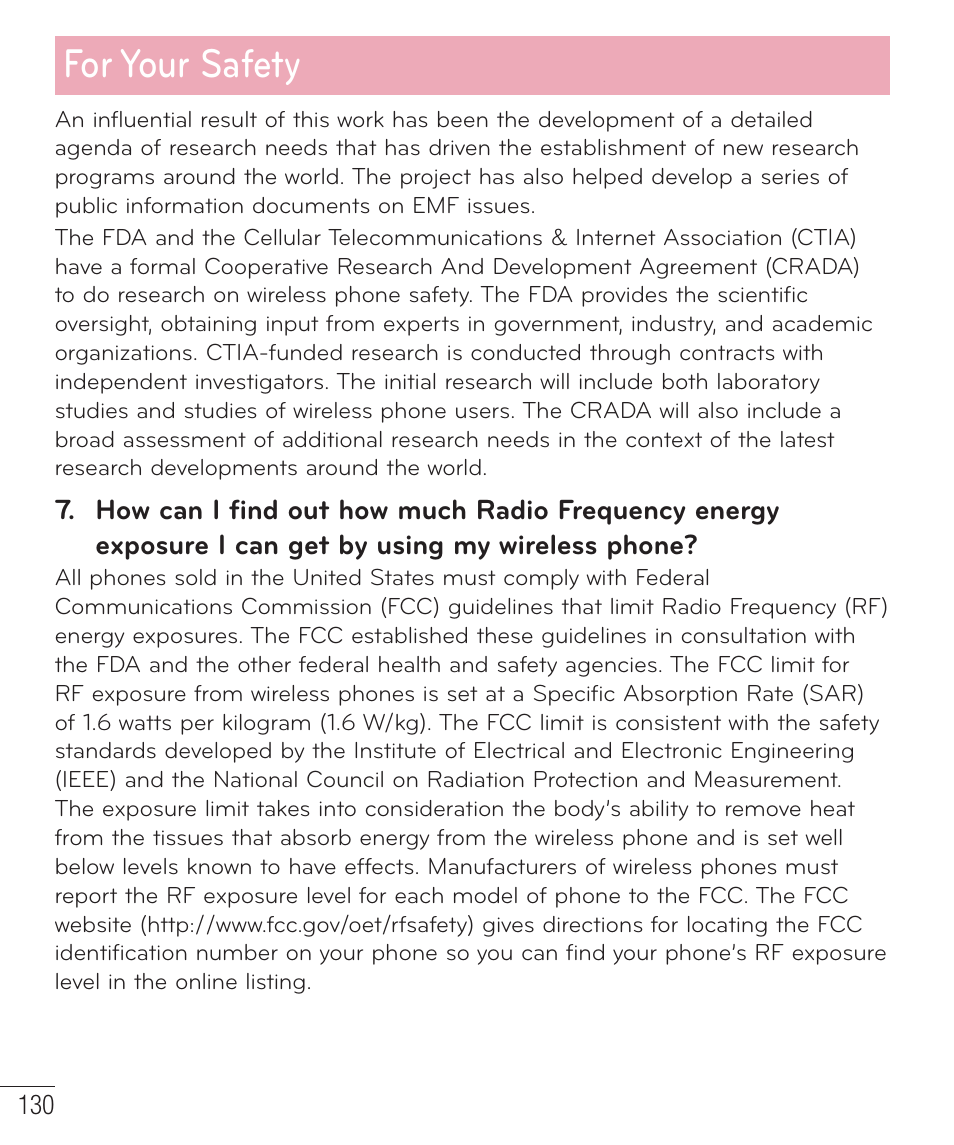 For your safety | LG D520 User Manual | Page 132 / 139