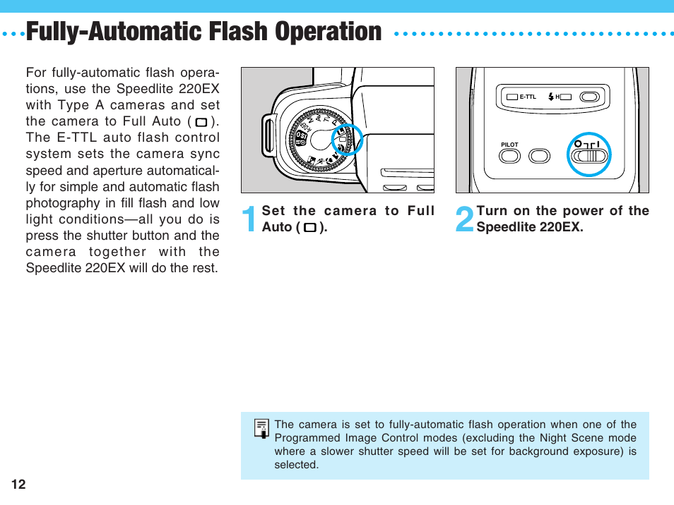 Fully-automatic flash operation | Canon 220 EX User Manual | Page 12 / 44