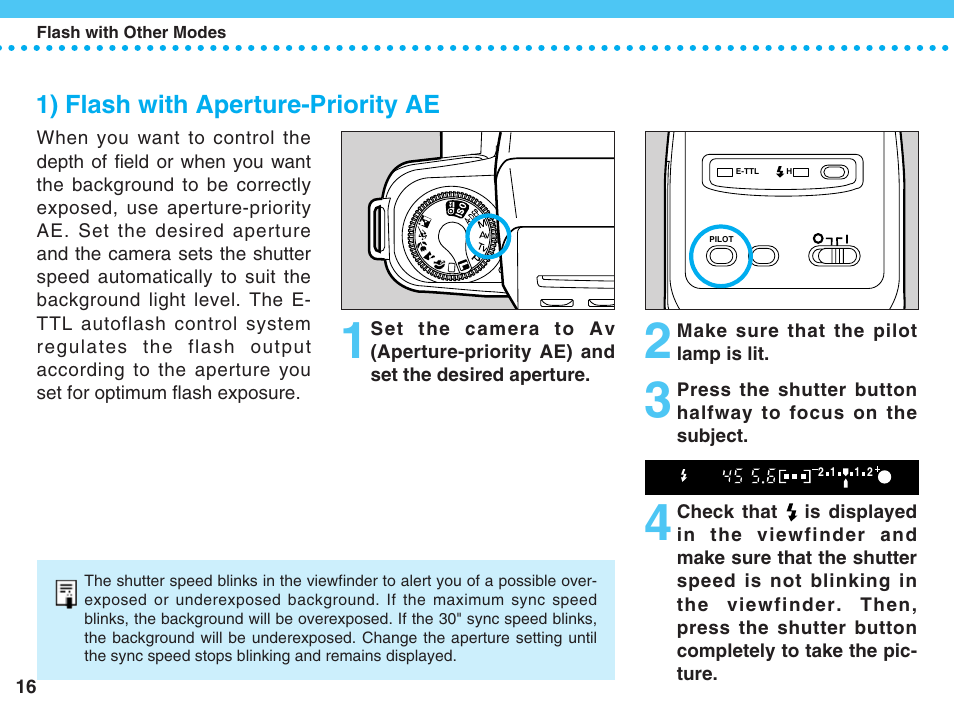 1) flash with aperture-priority ae | Canon 220 EX User Manual | Page 16 / 44
