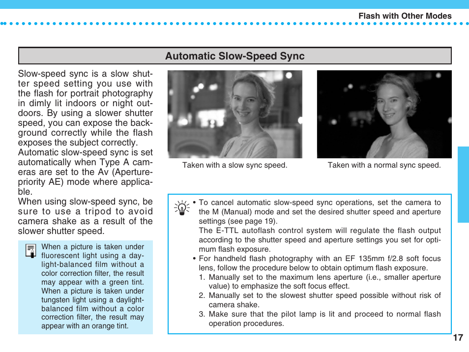 Automatic slow-speed sync | Canon 220 EX User Manual | Page 17 / 44