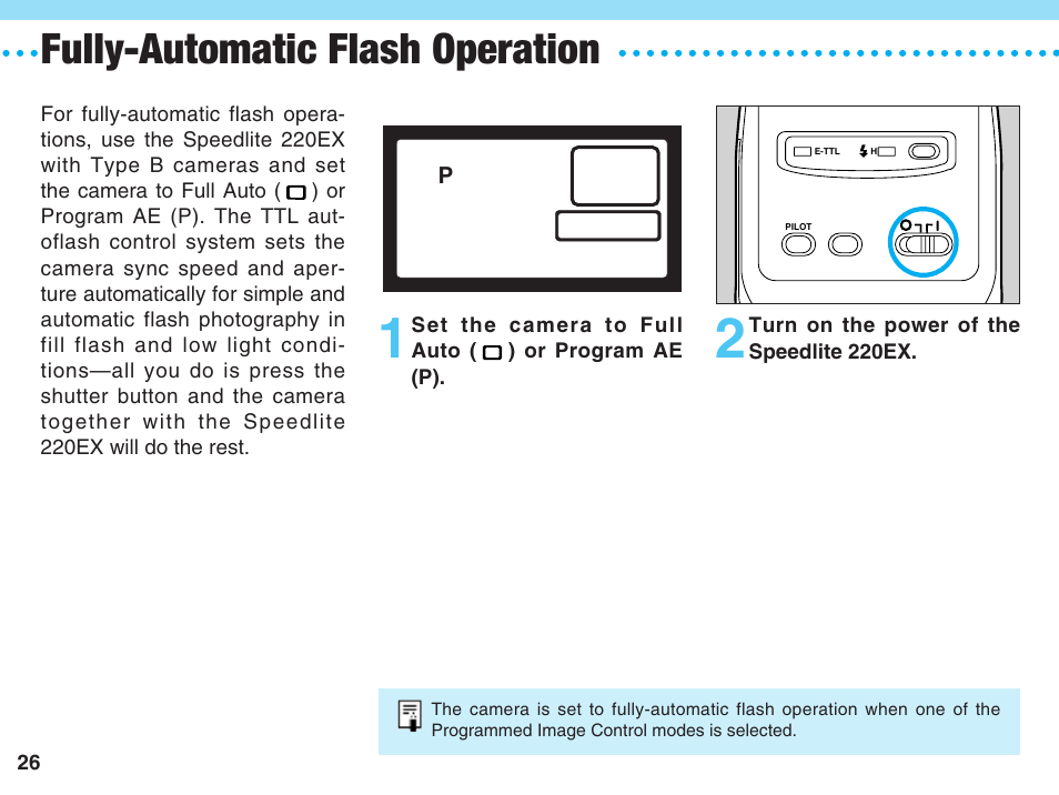 Fully-automatic flash operation | Canon 220 EX User Manual | Page 26 / 44