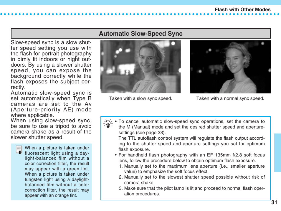 Automatic slow-speed sync | Canon 220 EX User Manual | Page 31 / 44