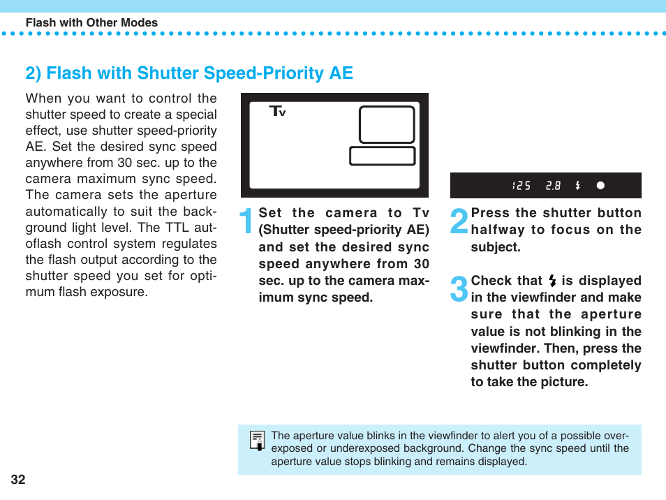 2) flash with shutter speed-priority ae | Canon 220 EX User Manual | Page 32 / 44