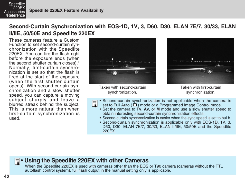 Using the speedlite 220ex with other cameras | Canon 220 EX User Manual | Page 42 / 44