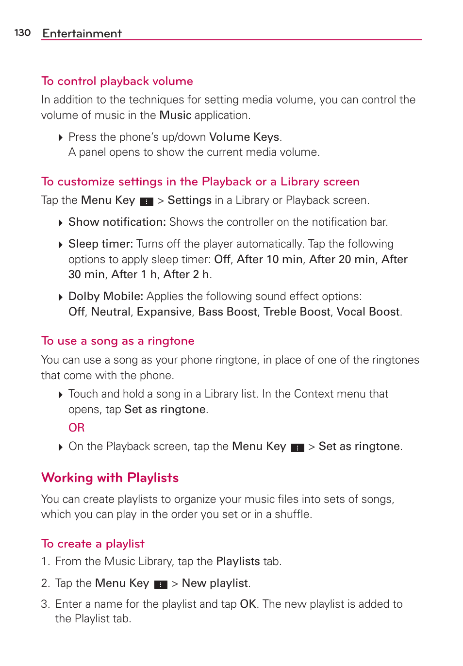 Working with playlists | LG LGVS870 User Manual | Page 132 / 223