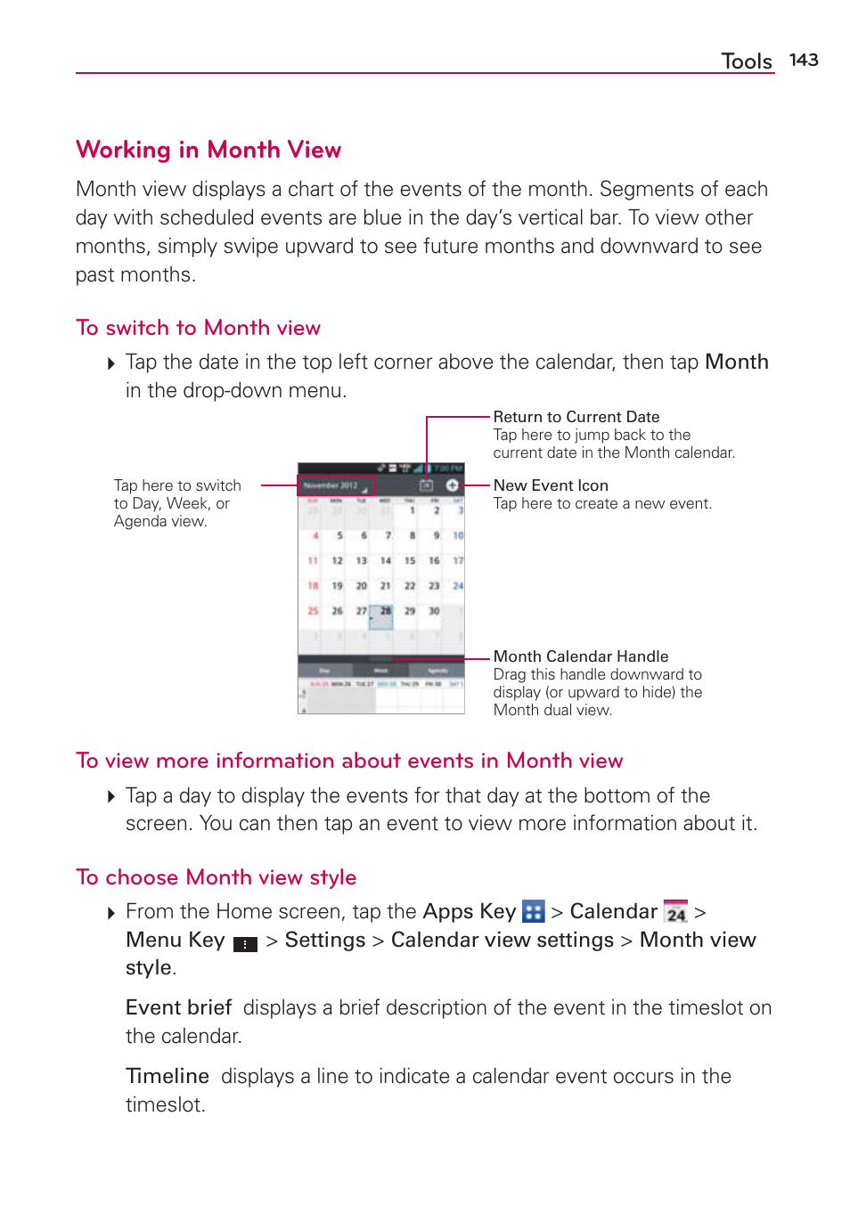 Working in month view | LG LGVS870 User Manual | Page 145 / 223