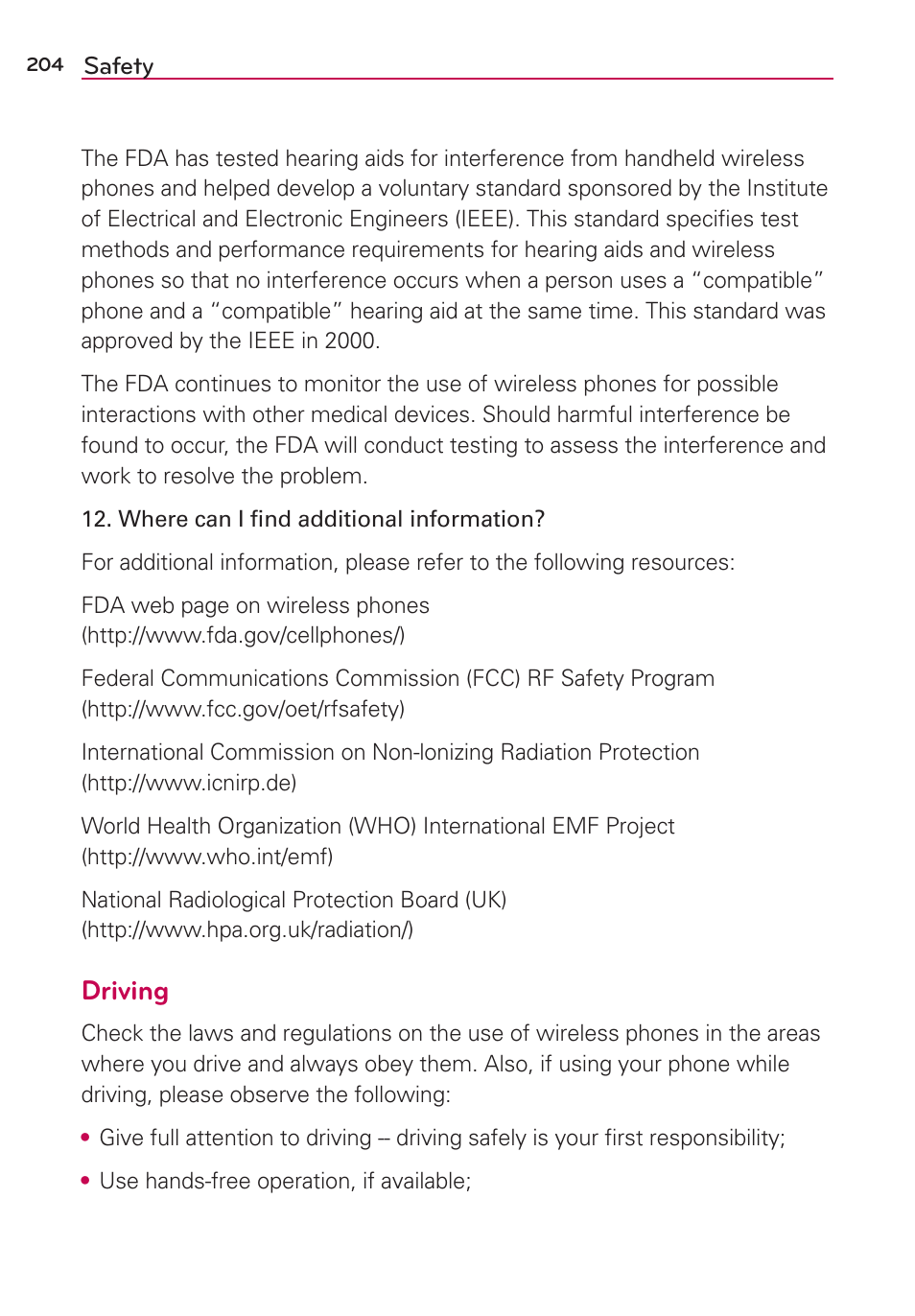 Driving | LG LGVS870 User Manual | Page 206 / 223