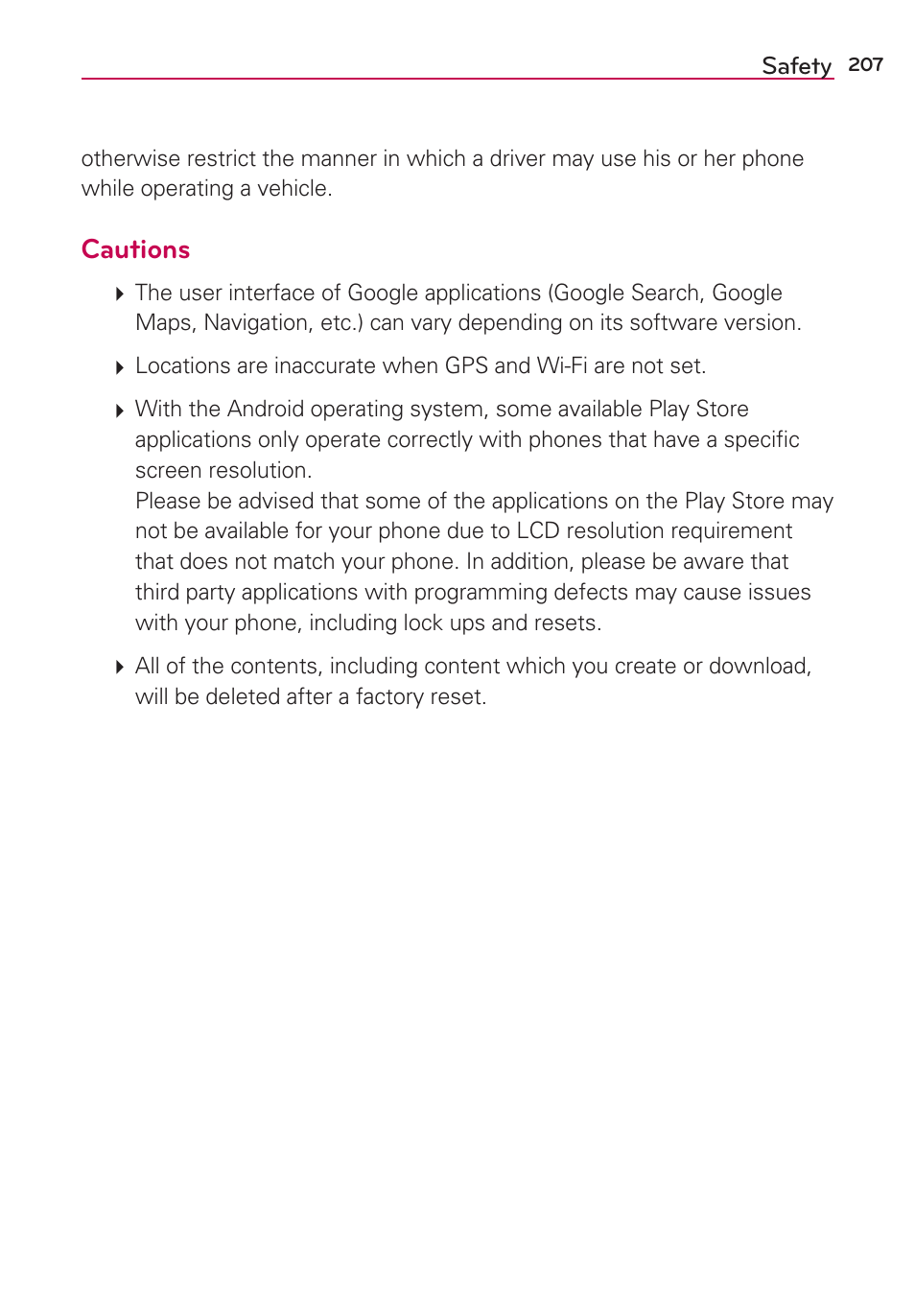 Cautions | LG LGVS870 User Manual | Page 209 / 223
