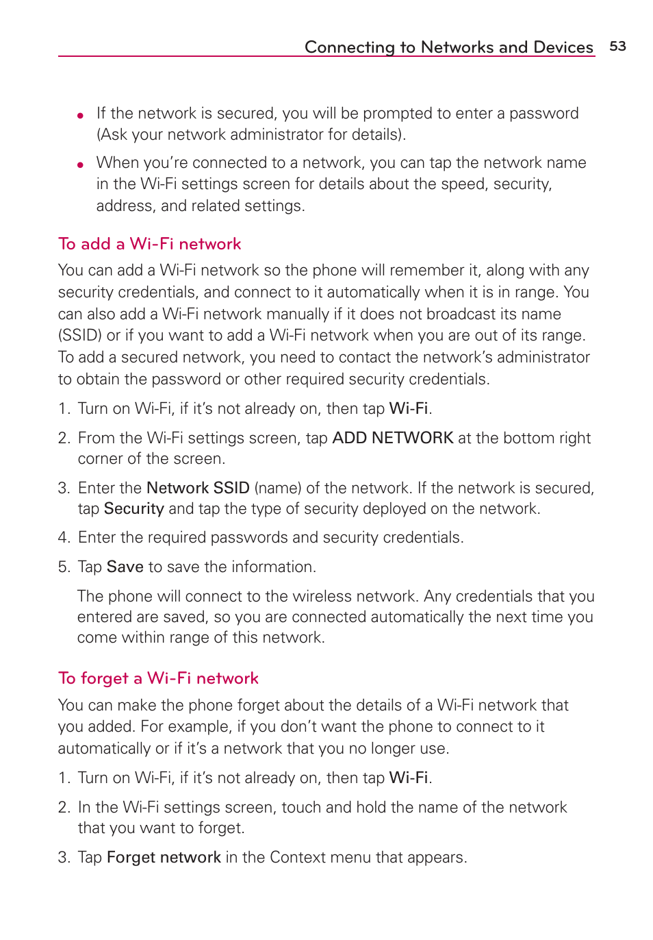 Connecting to networks and devices | LG LGVS870 User Manual | Page 55 / 223