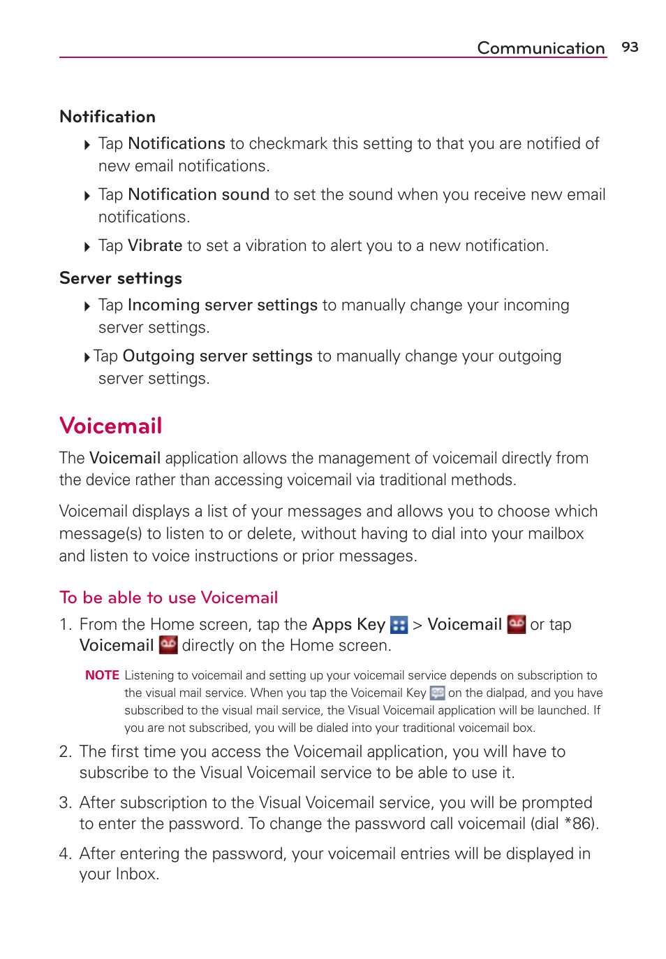Voicemail | LG LGVS870 User Manual | Page 95 / 223