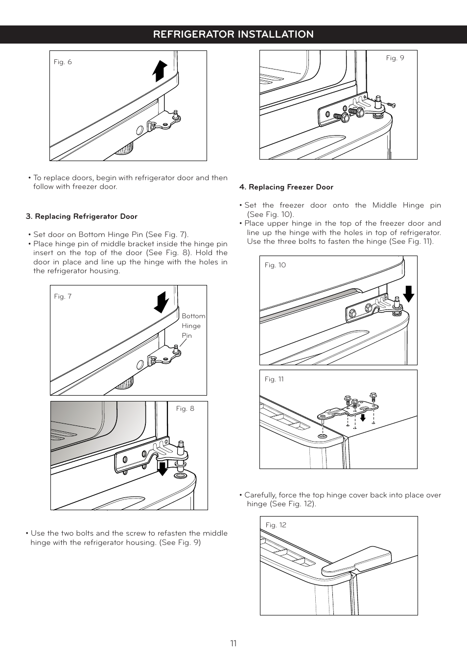 Refrigerator installation | LG LTC19340ST User Manual | Page 11 / 31