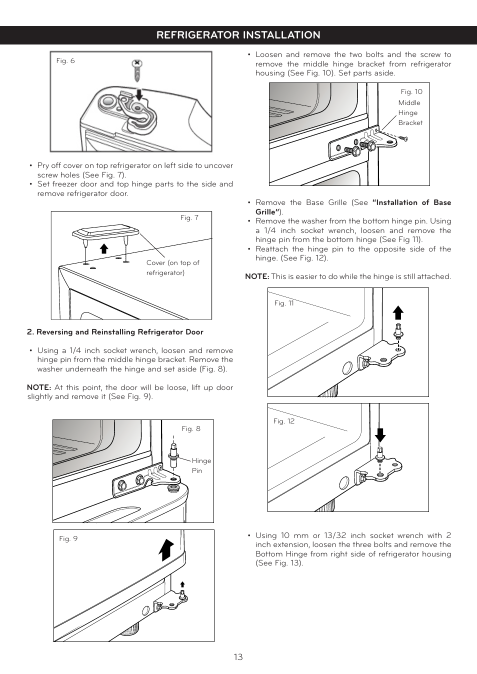 Refrigerator installation | LG LTC19340ST User Manual | Page 13 / 31
