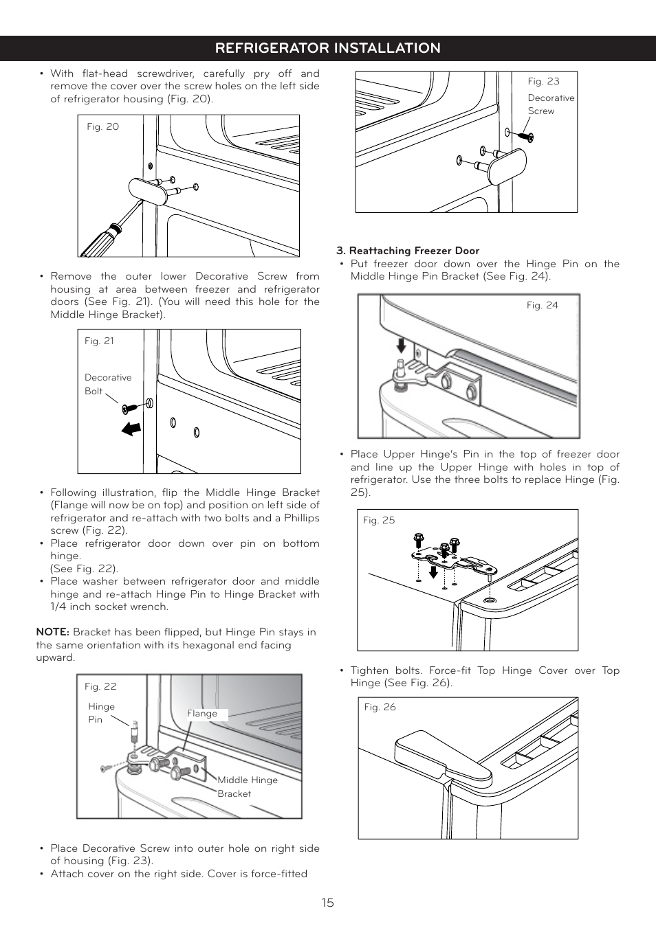 Refrigerator installation | LG LTC19340ST User Manual | Page 15 / 31