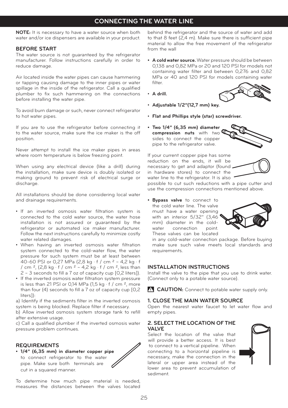 Connecting the water line | LG LTC19340ST User Manual | Page 25 / 31